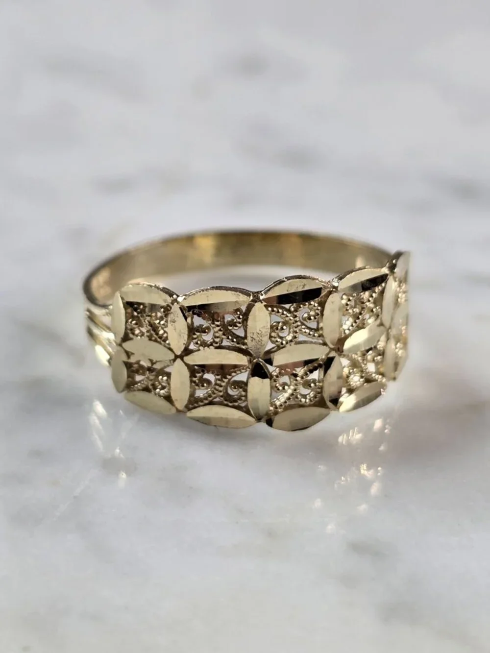 Womens 10K Yellow Gold Modernist Filigree Ring 1.5g E7941